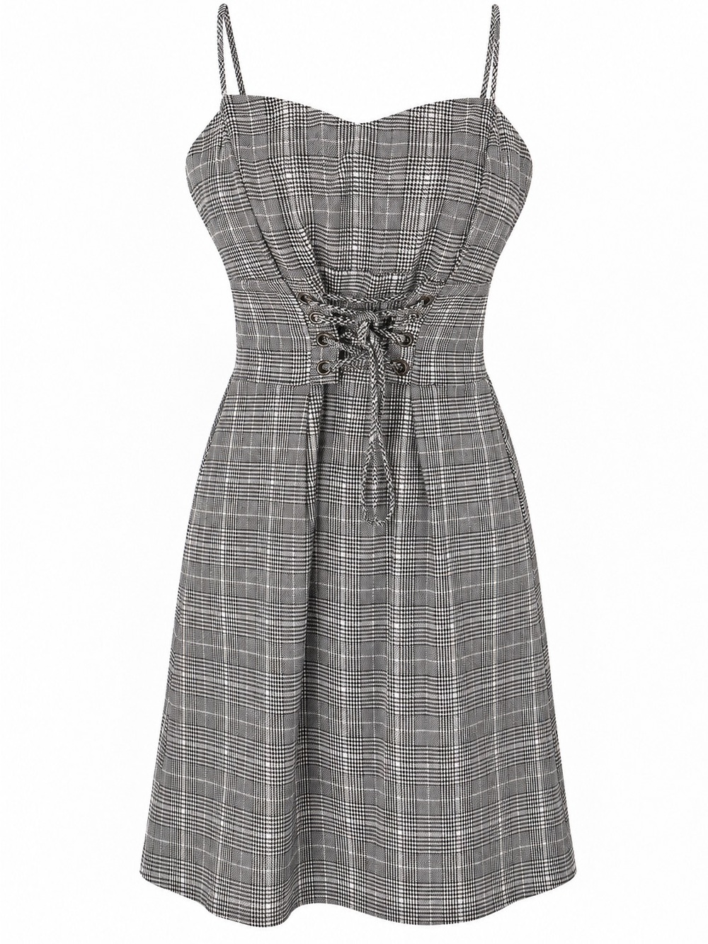 Wild Fable Plaid Corset Lace-Up Mini Dress Gray Black Size M Cottagecore Y2K